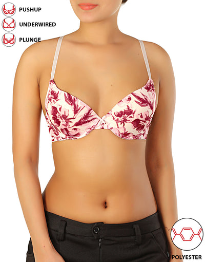 Microfiber Wired Pushup T-Shirt Bra-Floral