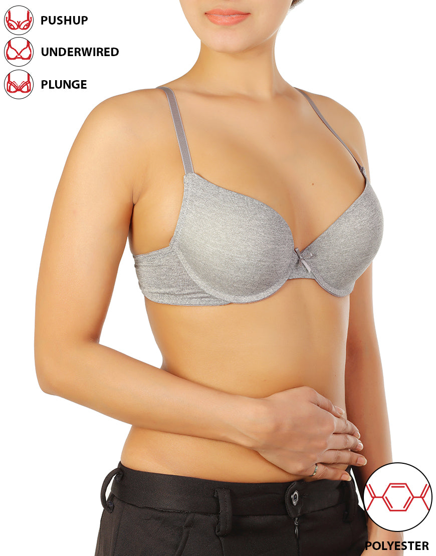 Microfiber Wired Pushup T-Shirt Bra-Light Grey