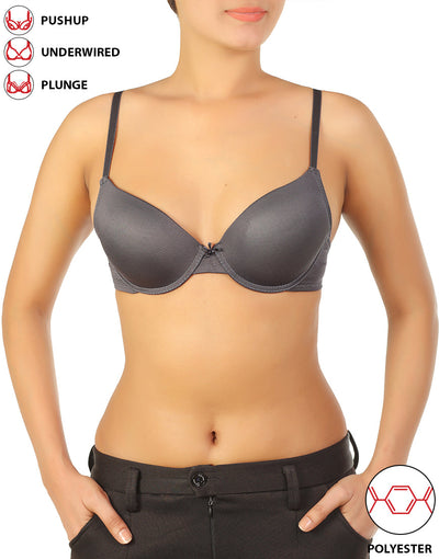 Microfiber Wired Pushup T-Shirt Bra-Charcoal