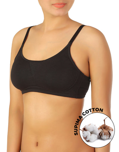 ALL DAY COMFORT NON-PADDED NON-WIRED SUPIMA COTTON BRA-BLACK