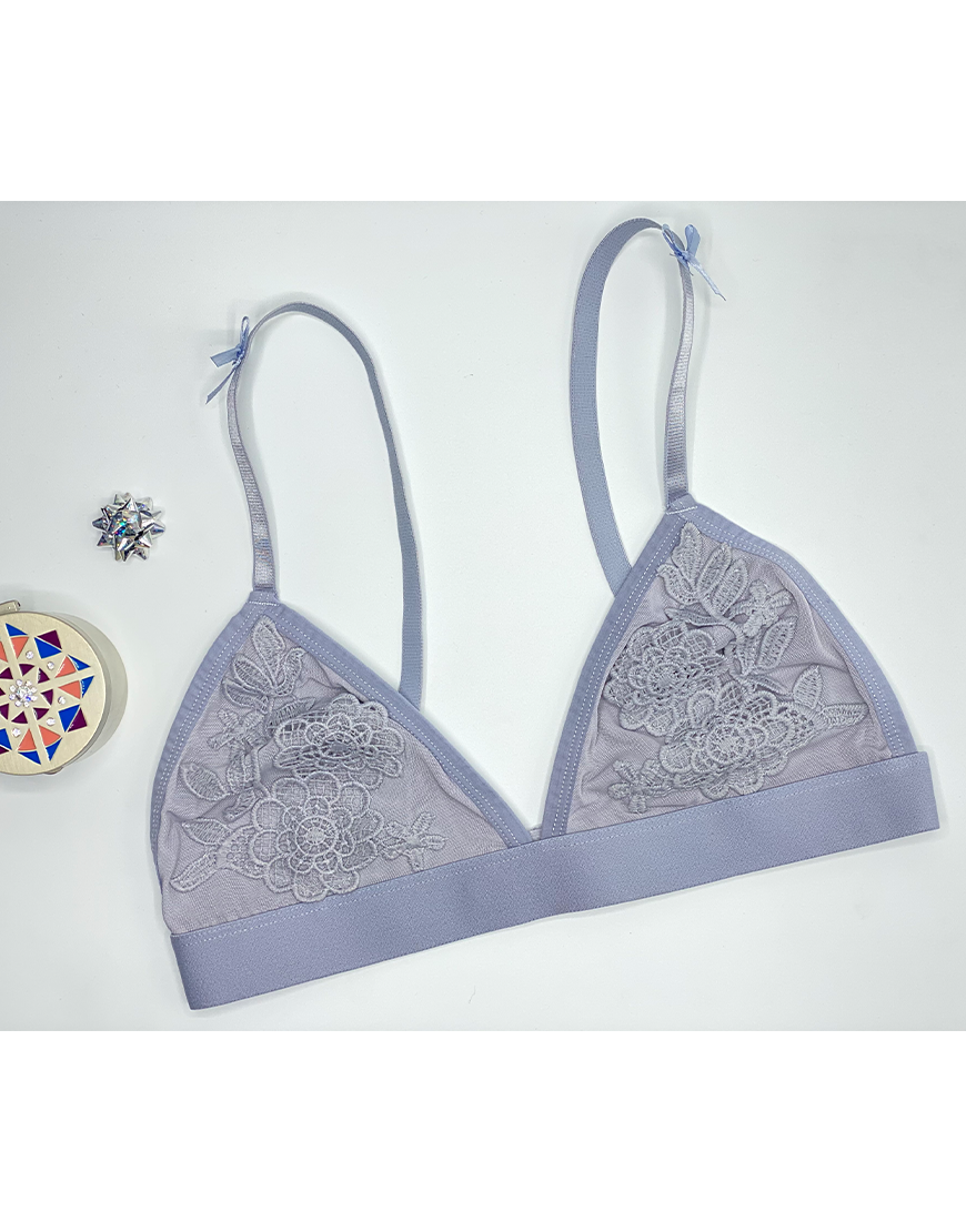 TRIANGLE CUP LACE BRALETTE-DAPPLE GREY