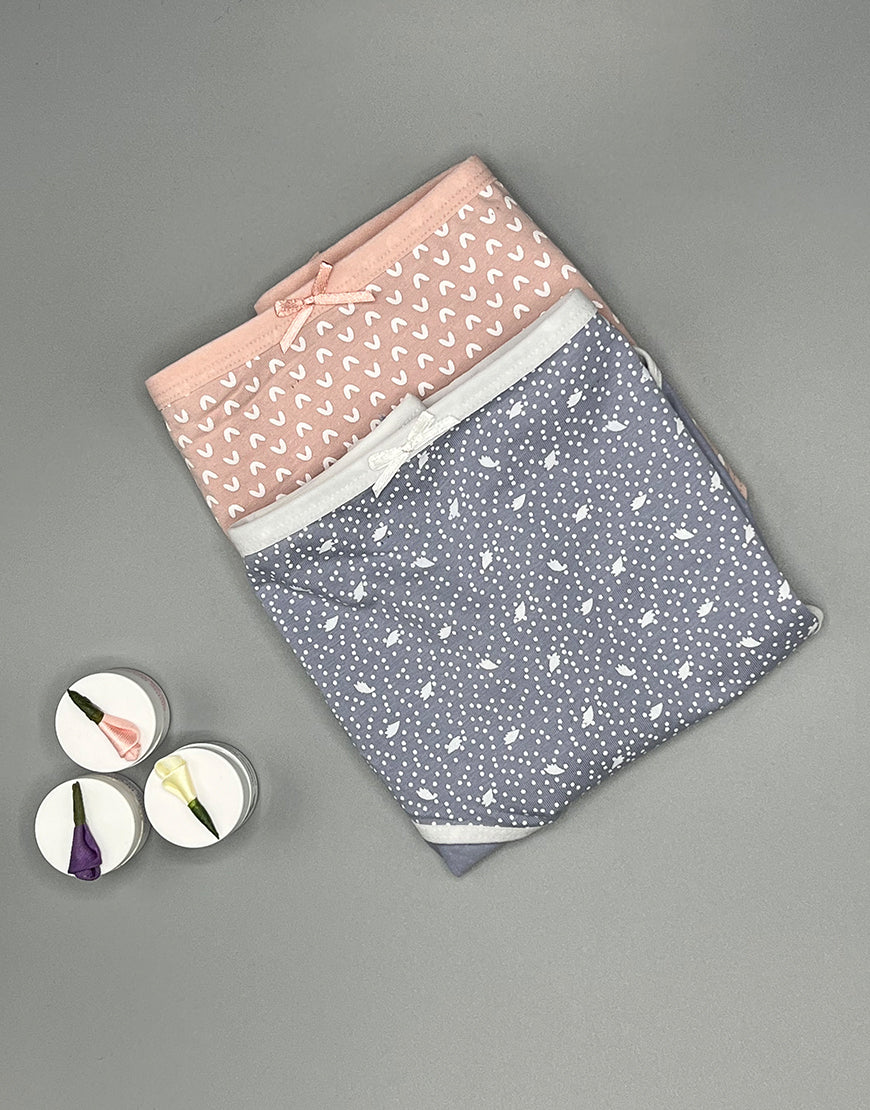 Pack of 2 Plus size printed cotton panties-Light pink/ Grey