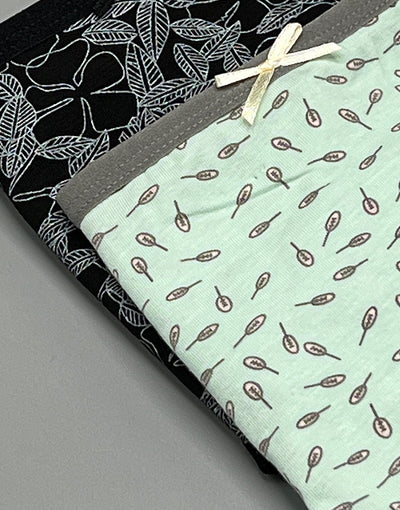 Pack of 2 Plus size printed cotton panties-Light green/Black