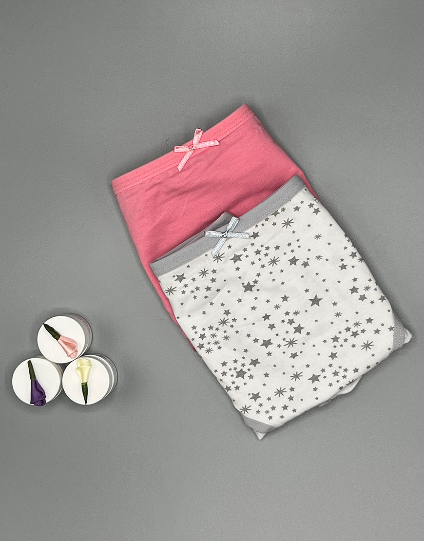 Pack of 2 Plus Size Printed Cotton Panties-White/Pink