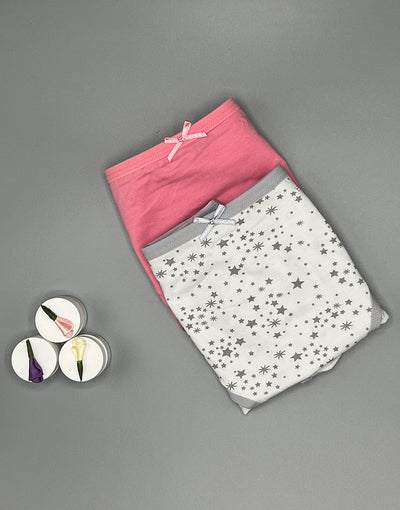 Pack of 2 Plus Size Printed Cotton Panties-White/Pink