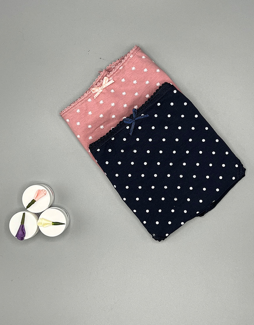Pack of 2 Plus size printed cotton panties-TEA PINK/NAVY