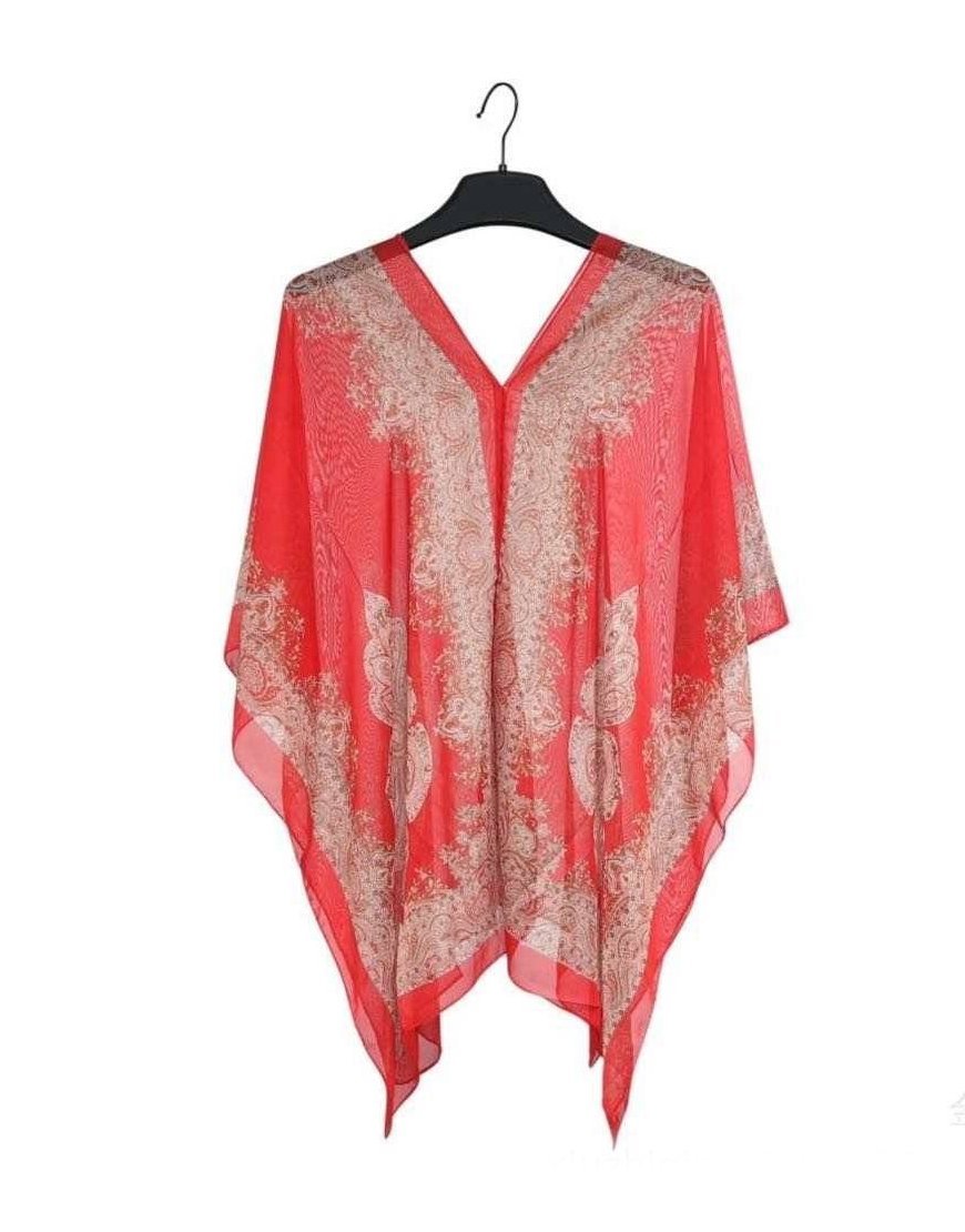 SWIM COVER-UP PONCHO-RED