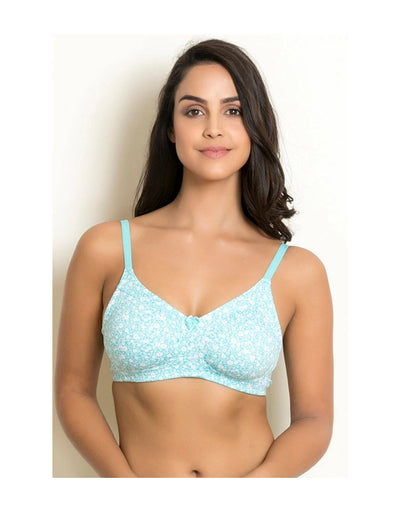 Losha Soft Cotton Side Panel All Over Print Bra - Blue N Print
