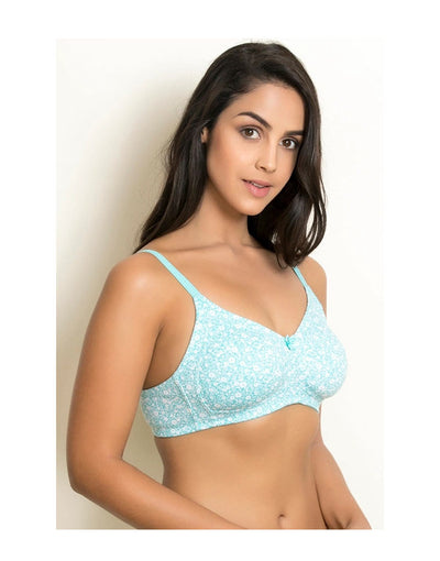 Losha Soft Cotton Side Panel All Over Print Bra - Blue N Print