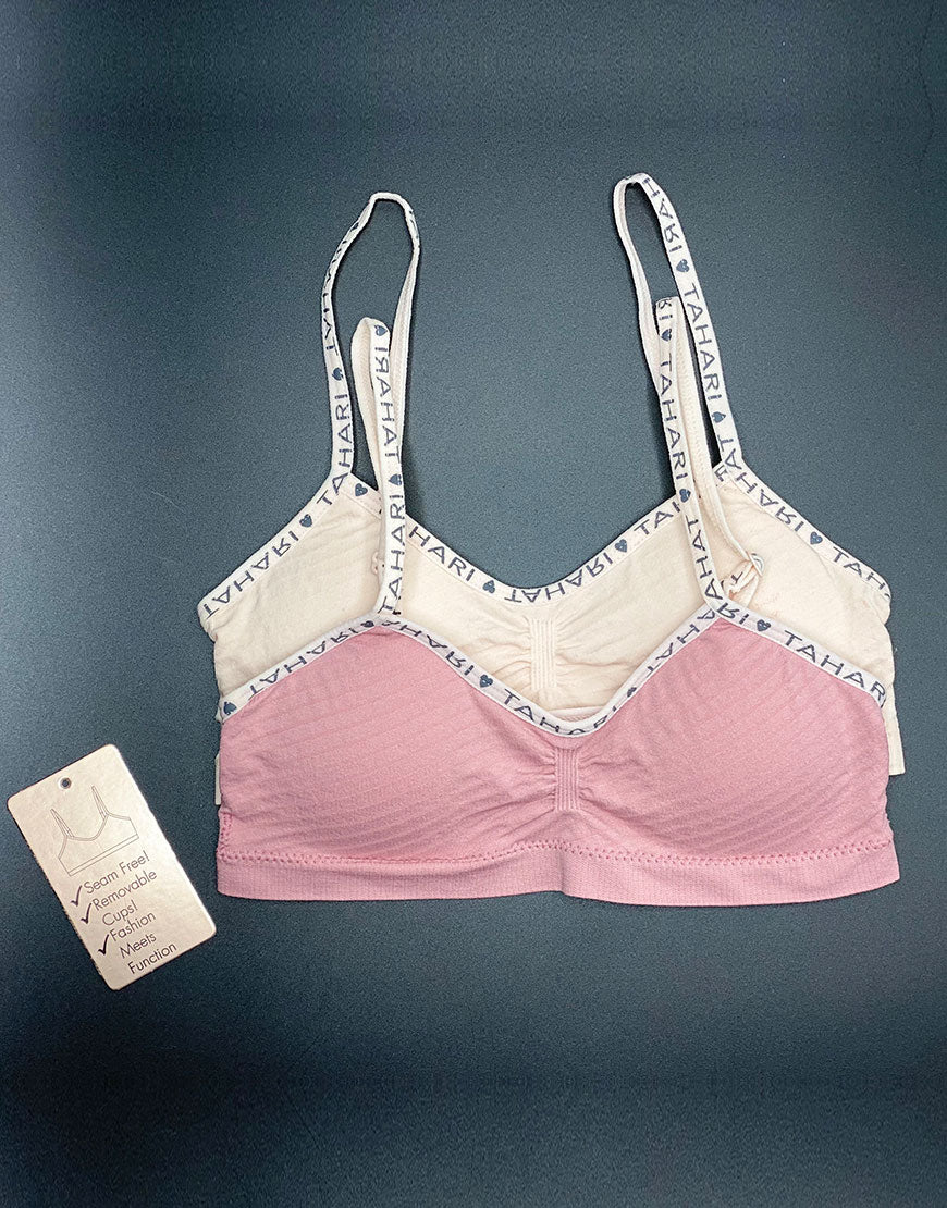 TAHARI GIRLS PACK OF 2 TRAINING BRAS WITH REMOVABLE PADS-TEA PINK/CREME