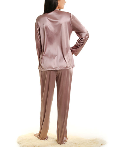 LOSHA STRETCH POLYESTER FRONT OPEN TOP AND PJ SET-BABY PINK-MAUVE ECHO