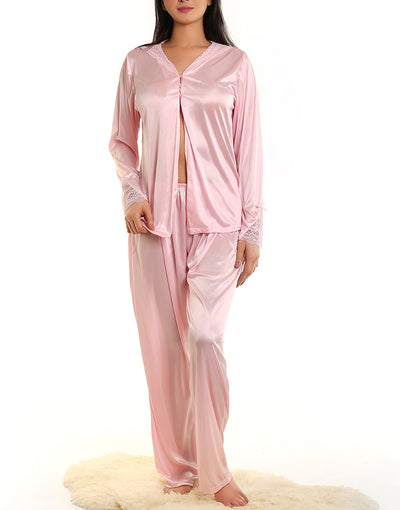 LOSHA STRETCH POLYESTER FRONT OPEN TOP AND PJ SET-BABY PINK