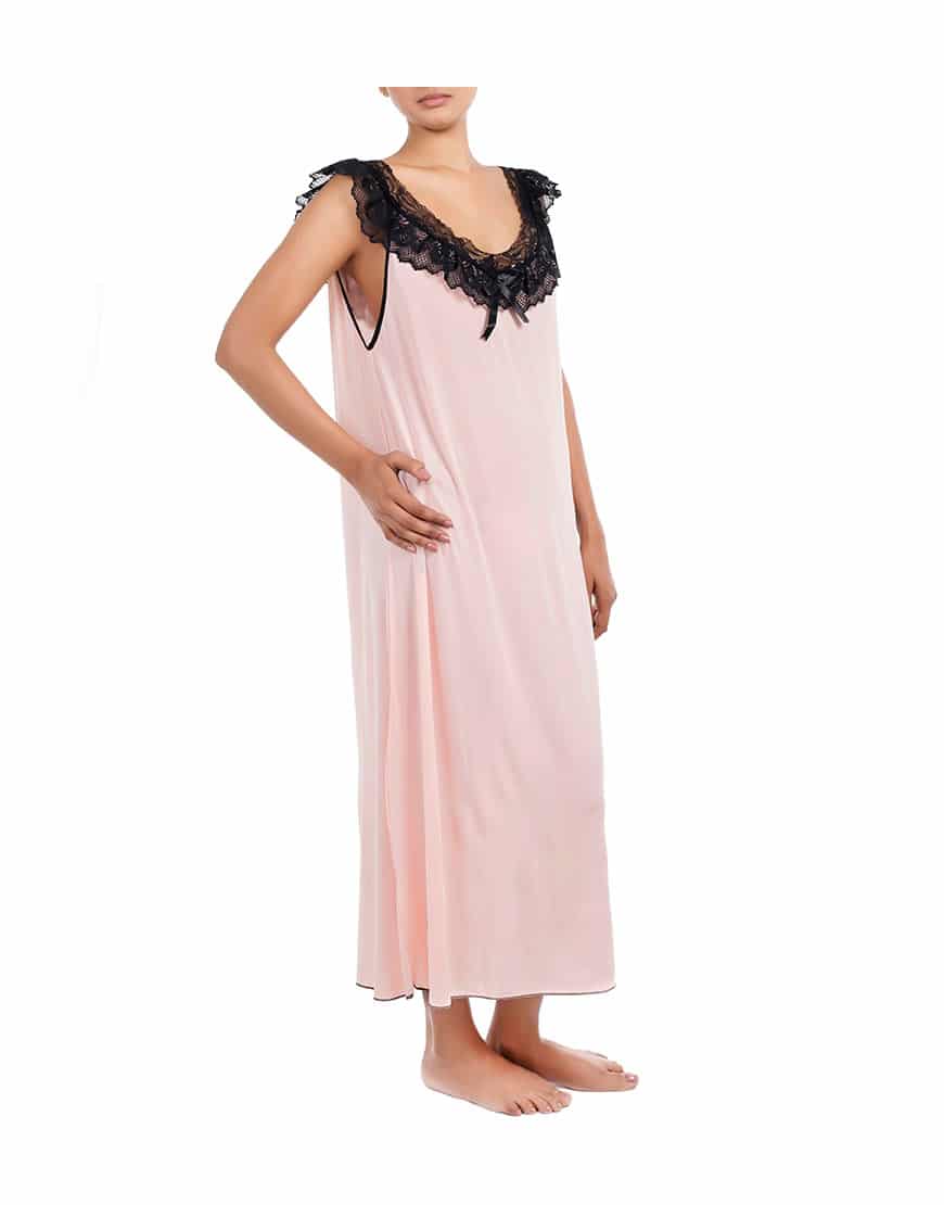 Losha Lace Neck full length nighty with thong