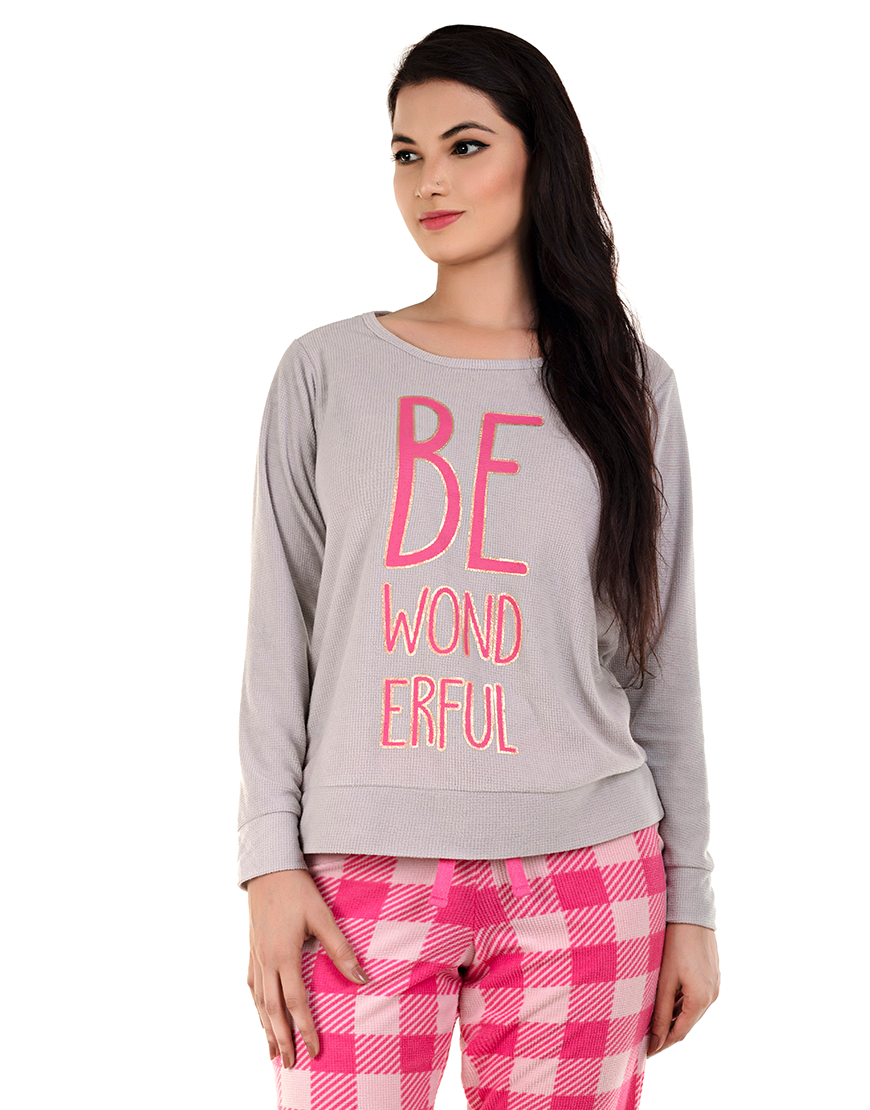 "BE WONDERFUL" LONG SLEEVE SHIRT & JOGGER SET-CARMINE ROSE