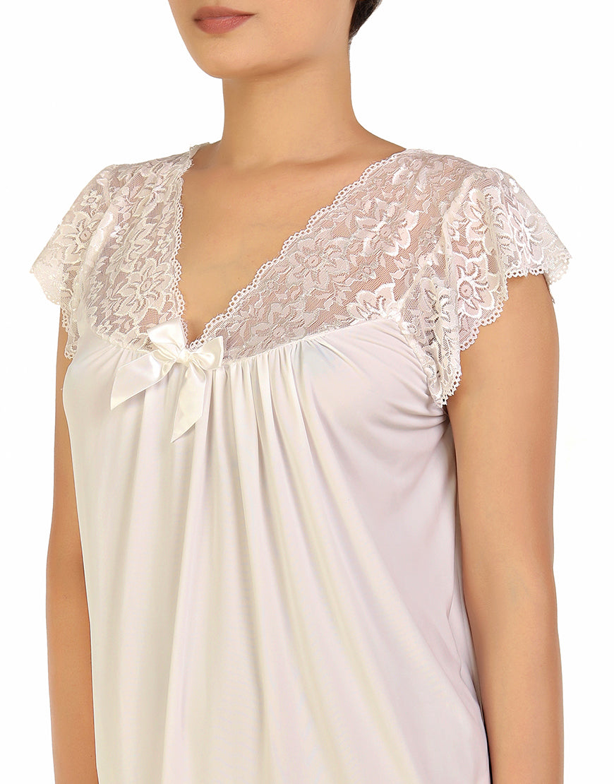 LOSHA 2 PIECE LACE BODICE DROP SHOULDER LONG NIGHTY-WHITE