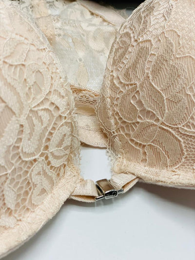 PACK OF 2 FRONT OPEN FANCY BACK LACE PUSH UP BRAS-GREEN/ROSE