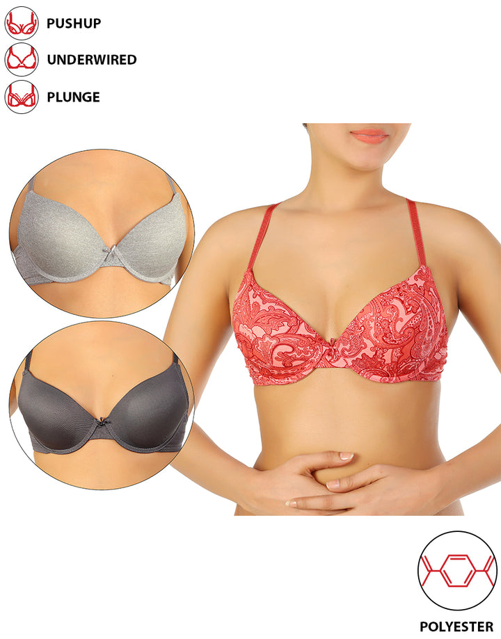 Pack of 3 Microfiber Wired Pushup T-Shirt Bras-Dusty Cedar