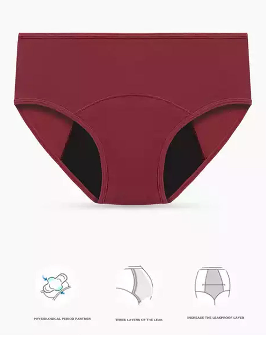 LOSHA COTTON LOW WAIST TRIPLE LAYERED PERIOD PANTY WITH HIDDEN ELASTIC-MAROON