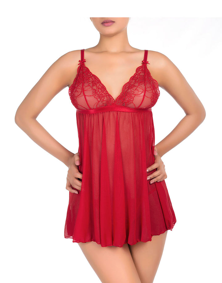 ROMANTIC TWO PIECE BABYDOLL SET-RED
