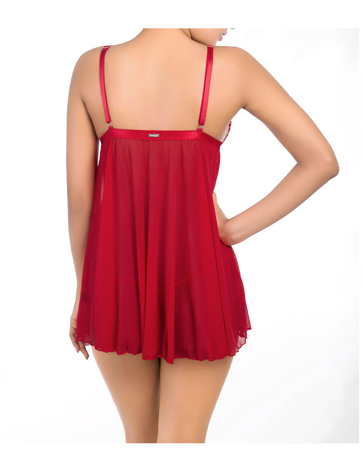 ROMANTIC TWO PIECE BABYDOLL SET-RED