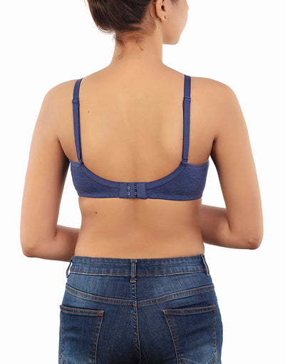 LOSHA COTTON DOUBLE LAYERED MOULDED CUPS WIRE-FREE BRA-BLUE DEPTHS