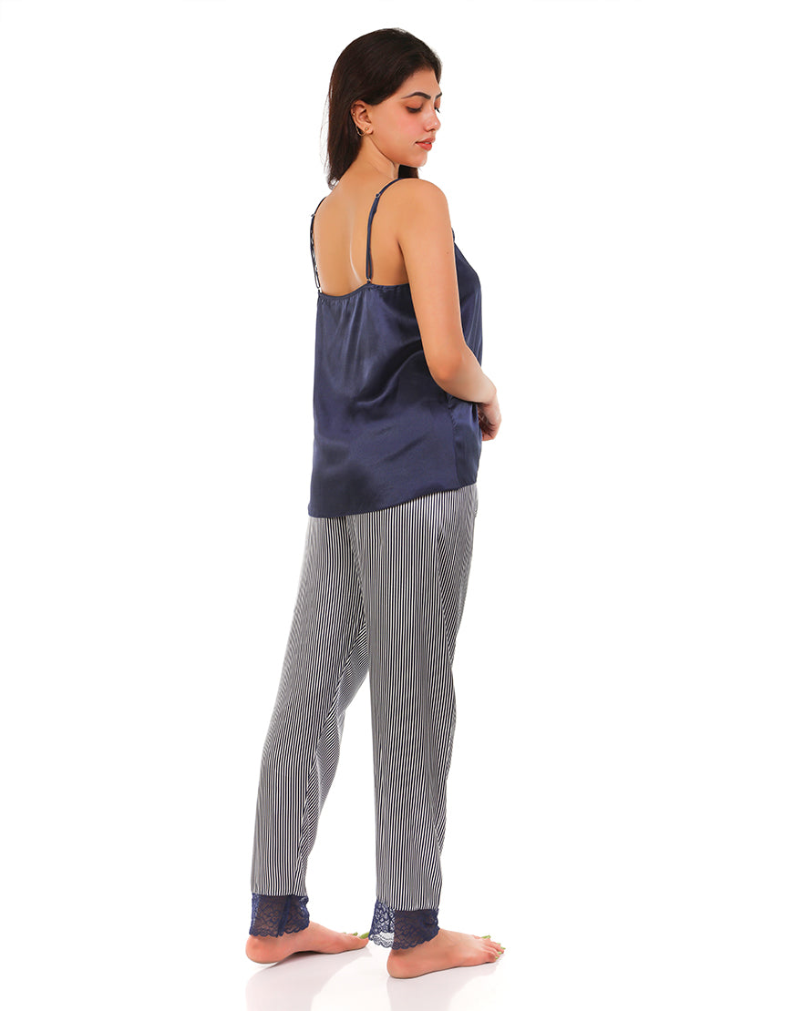 PREMIUM QUALITY SATIN SILK CAMI AND PJ SET - BLUE STRIPES