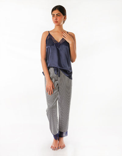 PREMIUM QUALITY SATIN SILK CAMI AND PJ SET - BLUE STRIPES