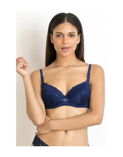 LOSHA LUXE LACE PADDED WIRED BRA-BLUE