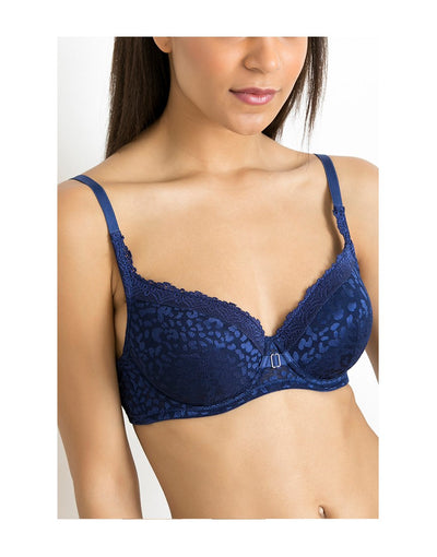 LOSHA LUXE LACE PADDED WIRED BRA-BLUE
