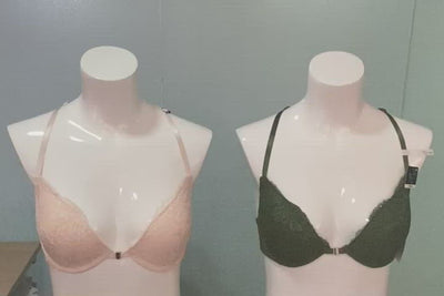 PACK OF 2 FRONT OPEN FANCY BACK LACE PUSH UP BRAS-GREEN/ROSE