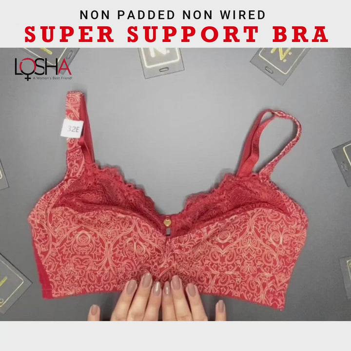 ZEN SERIES NON PADDED NON WIRED SUPER SUPPORT BRA WITH POWER MESH WINGS- MERLOT