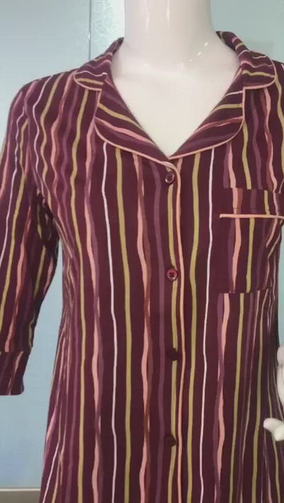 SIESTA COTTON BUTTON DOWN SHIRT & PJ SET-STRIPES