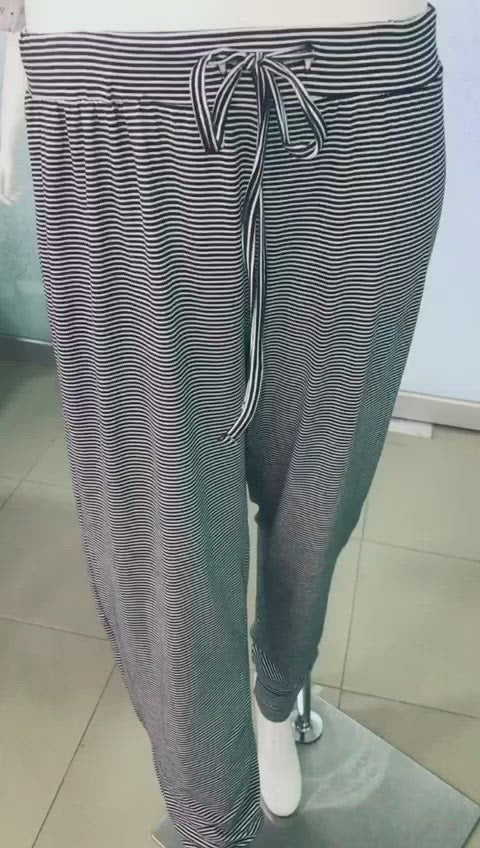 TAHARI RELAX FIT JOGGER PANTS- BLACK STRIPES