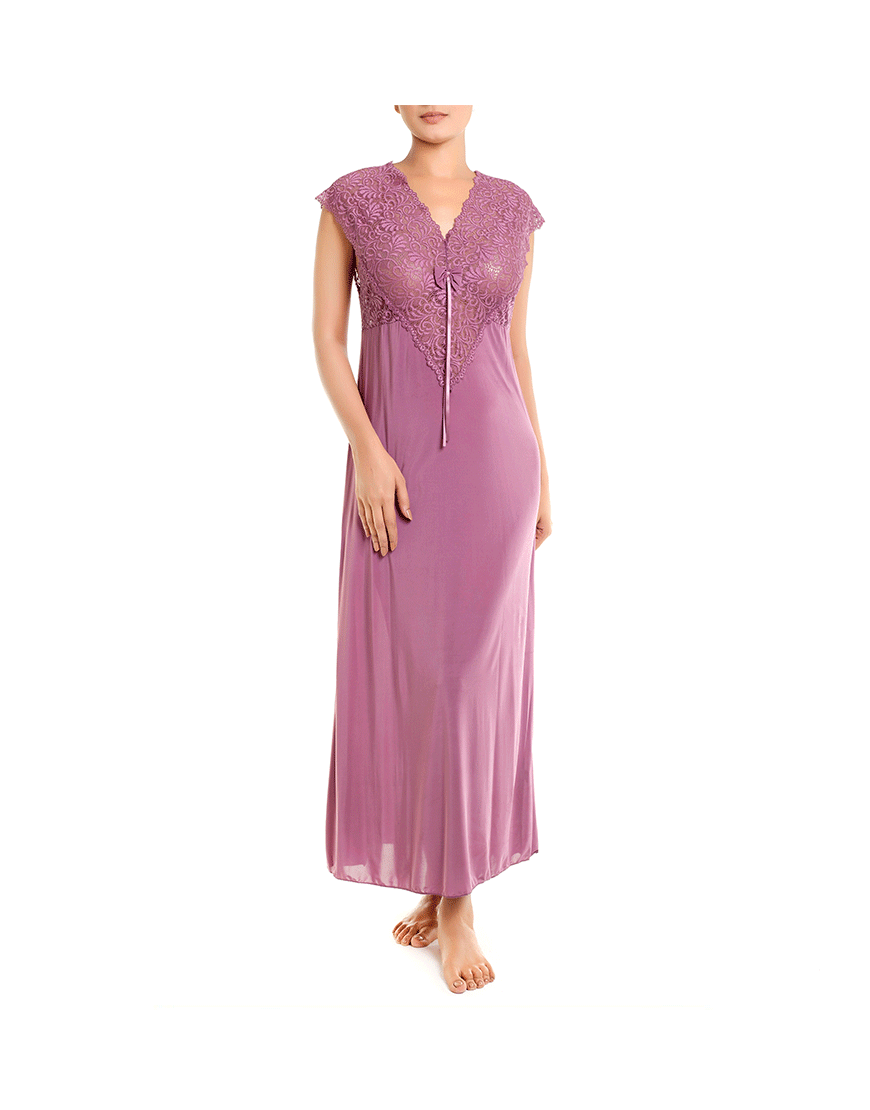 LOSHA 2 PIECE LACE BODICE LONG NIGHTY-MAUVE