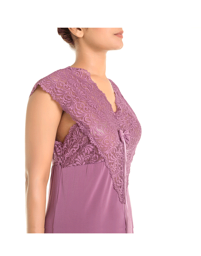 LOSHA 2 PIECE LACE BODICE LONG NIGHTY-MAUVE