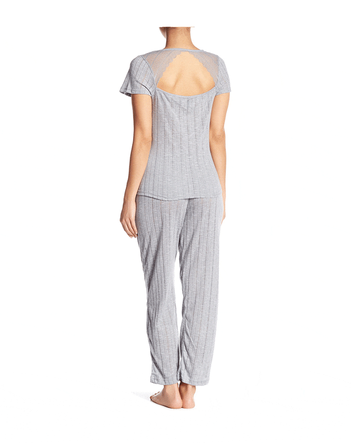 TAHARI POINTELLE KNIT CAPRI PAJAMA 2-PIECE SET (GREY)