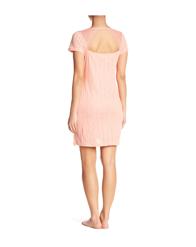 TAHARI POINTELLE KNIT SHORT SLEEVE SLEEP SHIRT-PEACH