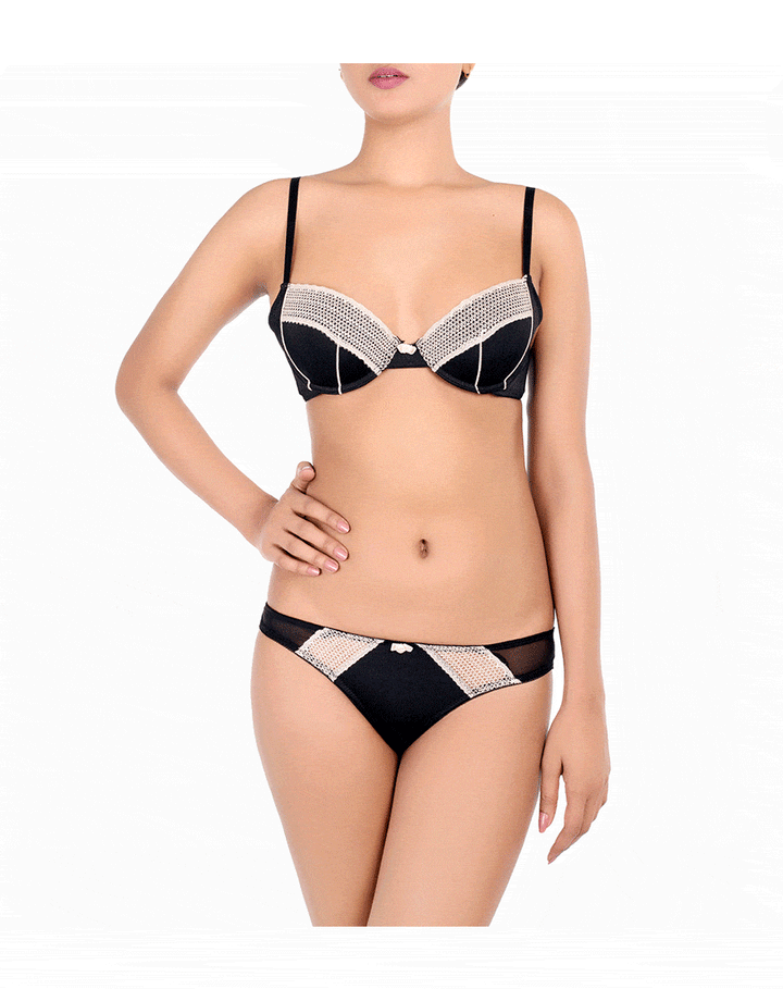 SHINY MICROFIBER, LACE BALCONETTE BRA SET